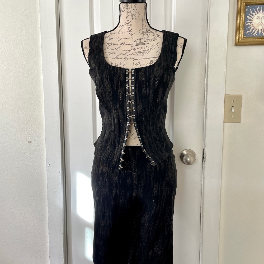 NWT bebe Black Metallic Vest+Boot-Cut Pants Set Coachella Festival Concert Sz S - Picture 9 of 10
